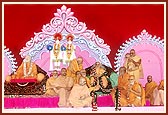  Sadhus initiated by Yogiji Maharaj offer a garland and honor Swamishri