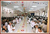 Devotees in the mandir hall