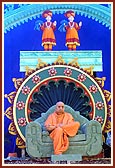 Swamishri on the decorative stage during the Guru Punam Festival
