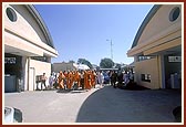 Swamishri on an observation tour of the newly built BAPS gaushala