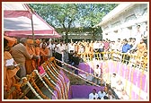 Performing the foundation-stone laying ceremony of the mandir-extention  project