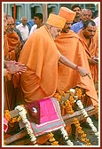 Performing the foundation-stone laying ceremony of the mandir-extention  project