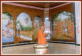 Swamishri performs pradakshina of shrine commemorating the birth place of Aksharbrahma Gunatitanand Swami