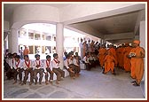 Swamishri on an observation tour of the ongoing construction of BAPS Gurukul in Sarangpur