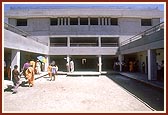 Swamishri on an observation tour of the ongoing construction of BAPS Gurukul in Sarangpur