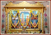The newly installed murtis of Shri Akshar Purushottam Maharaj and Guru Parampara