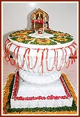 Shri Harikrishna Maharaj seated on the memorial spot