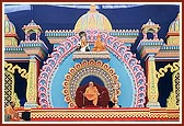 Swamishri seated in the murti-pratishtha assembly