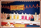 Murtis for various hari mandirs arranged on stage in the murti-pratishtha yagna