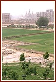 A view of BAPS Swaminarayan Mandir from the developing Akshardham garden