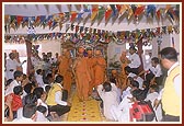 Swamishri on his way from the ground floor to assembly hall on the first floor