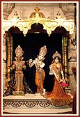 Beautifully adorned Shri Harikrishna Maharaj and Shri Radha Krishna Dev
