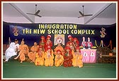 Swamishri with school children during the inauguration ceremony