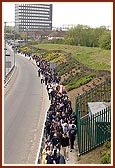 Overhead view of the walkers along the main road leading to the Mandir