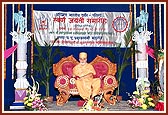 Swamishri on stage during the inaugural session