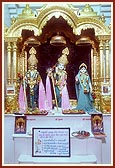 Shri Harikrishna Maharaj and Shri Radha Krishna Dev in the new gold-leafed sinhasan