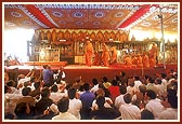 Swamishri listens to the information being announced on the kutir mandirs&nbsp;