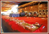 Bricks readied for the foundation stone-laying rituals of new mandirs in Swamishri's puja