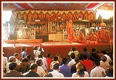 Swamishri listens to the information being announced on the kutir mandirs&nbsp;