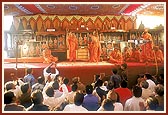 Swamishri listens to the information being announced on the kutir mandirs&nbsp;
