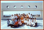 Swamishri with devotees involved in the hospital construction project