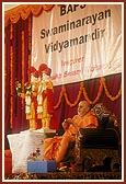 Swamishri during the inaugural assembly of BAPS Swaminarayan Vidyamandir
