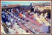 Swamishri performs the foundation stone-laying  ceremony for the new shikharbaddh mandir