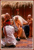   Swamishri plays and sanctifies an 'ektaro' of a tribal devotee