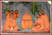 Swamishri welcomes sadhus after their satsang tour in the Far East