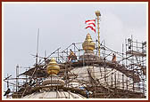The Swaminarayan flag flutters 141 ft high from the ground