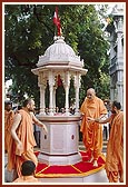 Darshan at holy shrine behind mandir