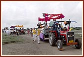 Decorated tractors during the procession