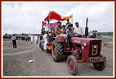 Decorated tractors during the procession