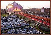 Volunteers, invited guests and sadhus gathered for the Dedication Ceremony