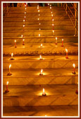 Mandir steps illuminated with candle lights