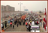 After the rituals the chal murtis were taken in a grand procession from Bhakti Mandapam in Swaminarayan Nagar to Akshardham monument