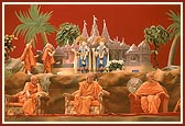 (L to R) Pujya Viveksagar Swami and Pujya Kothari Swami and Pujya Mahant Swami