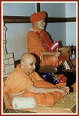 Swamishri listens and participates during a seminar on Shastriji Maharaj presented by sadhus...