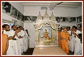 Swamishri engaged in darshan and pradakshina in Yogiji Maharaj's room