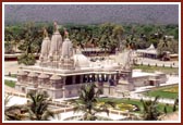 Newly built BAPS Shri Swaminarayan Mandir, Junagadh, Girnar mountain in background