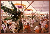 Devotees participating in the yagna rituals