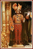 Shri Harikrishna Maharaj adorned in sandalwood paste (chandan)