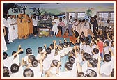 Swamishri blesses the students in the school