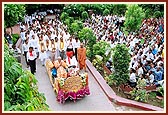 Thousands of devotees engaged in darshan of the Rath Yatra festival