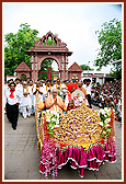 Thousands of devotees engaged in darshan of the Rath Yatra festival