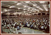 Devotees during the Janmashtami celebration assembly 