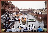 Thakorji on a boat ride in Narayan Sarovar