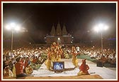 Youths perform a cultural program in the evening satsang assembly