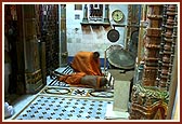 Sadhus prostrate before the deities during Mangala arti