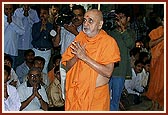 Swamishri doing darshan and circumambulating the shrine at Yogi Smruti Mandir